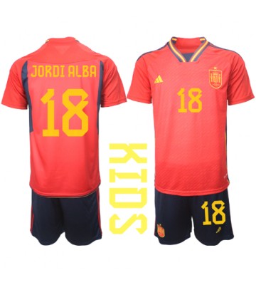 Spanien Jordi Alba #18 Hemmakläder Barn VM 2022 Kortärmad (+ Korta byxor)